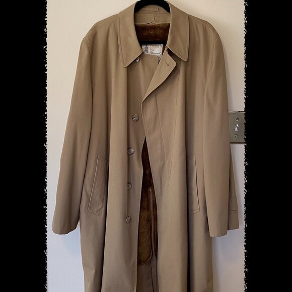 Vintage Mens 46 Long London Fog Overcoat Raincoat Removable Faux Fur Lining EUC - Picture 1 of 15